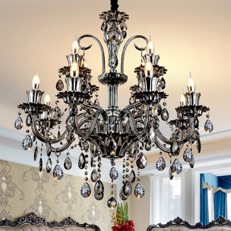 Lustre en cristal gris fumé pour éclairage de hall d'entrée et d'escalier