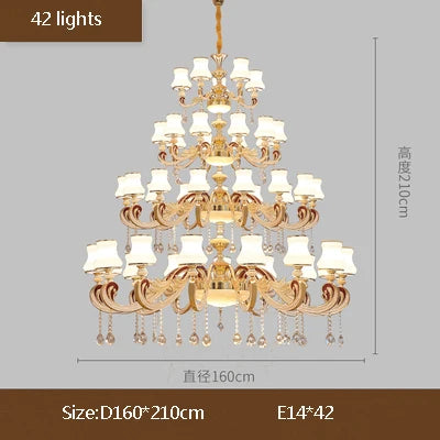 Grand lustre en cristal pour l'éclairage d'une villa duplex et d'un hall d'hôtel