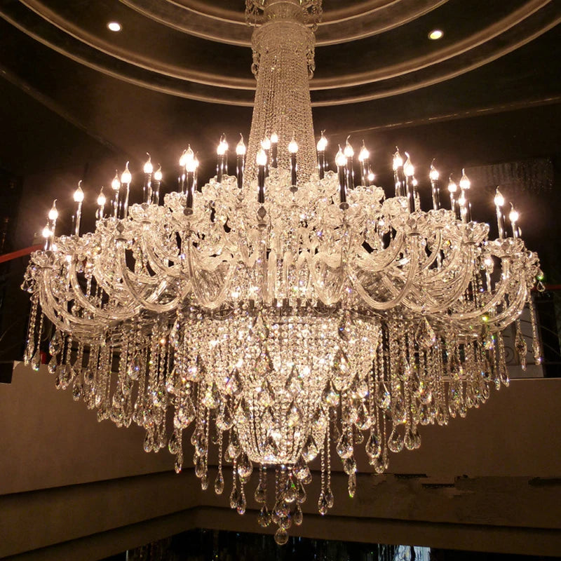 Lustre à bougies en cristal à double couche pour villa et hall d'hôtel