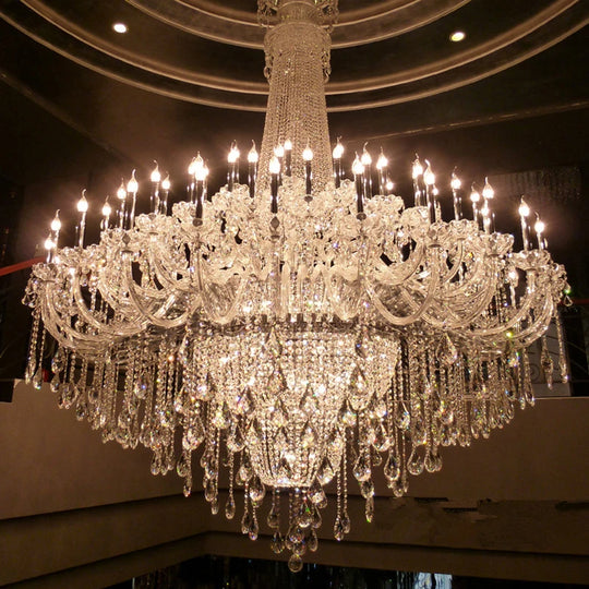 Lustre à bougies en cristal à double couche pour villa et hall d'hôtel