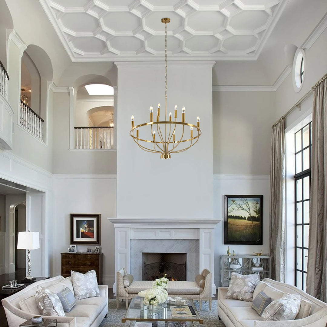 60W Rustic Candle-Style Round Chandelier for Dining Room and Café