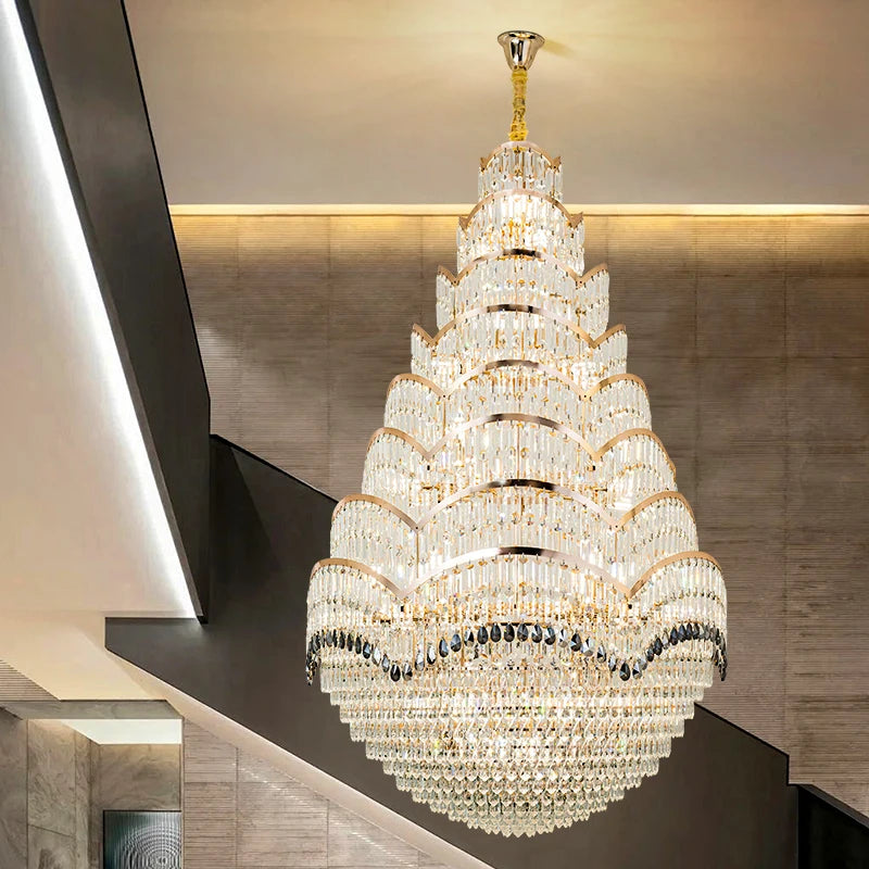 Lustre suspendu de mezzanine en cristal Grand Crystal pour espaces à hauts plafonds