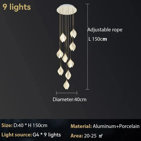 Ceramic Magnolia Chandelier for Staircase and Bedroom Lighting