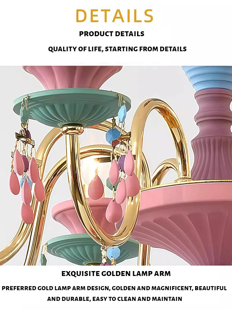 Lustre de style campagne française, idéal pour une salle à manger, une chambre d'enfant ou une chambre de princesse. Lustre européen coloré.