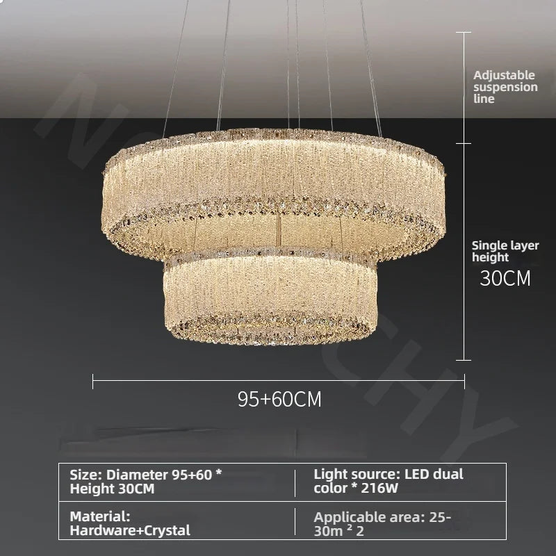 Luxury Gold Crystal Pendant Lamp for Living and Dining Room