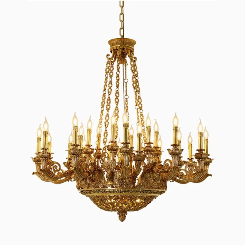 French Hand-Carved Copper Brass Chandelier