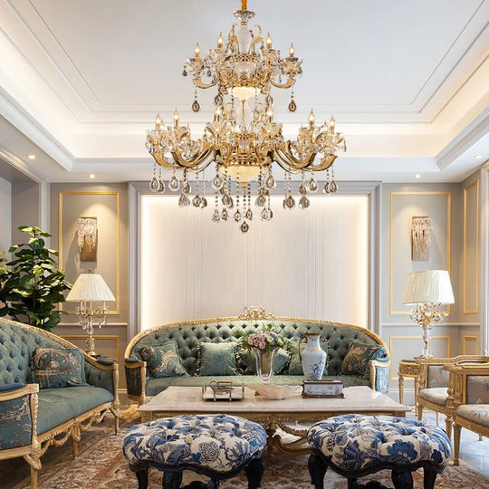 Crystal Candle Chandelier for Living Room and Dining Area