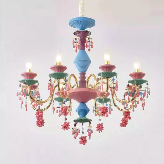 Lustre de style campagne française, idéal pour une salle à manger, une chambre d'enfant ou une chambre de princesse. Lustre européen coloré.