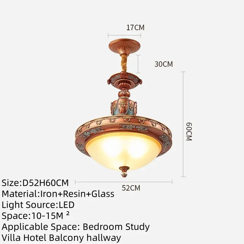 European Luxury Retro Iron Chandelier with Frosted Glass