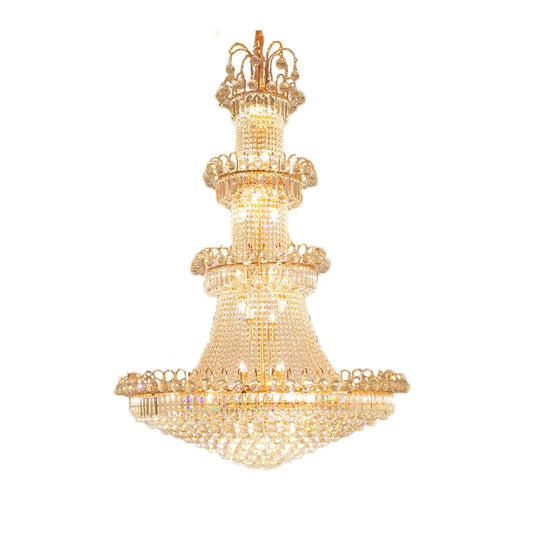 Luxury Large Gold Crystal Pendant Chandelier for High Ceiling Spaces