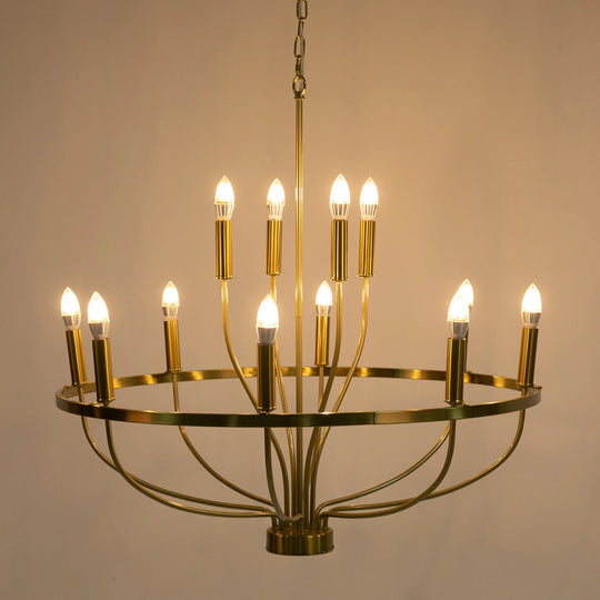 60W Rustic Candle-Style Round Chandelier for Dining Room and Café