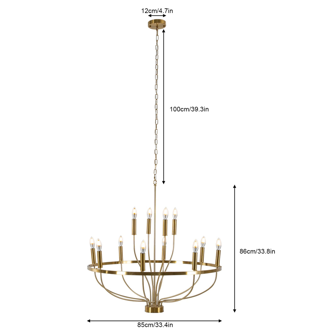 60W Rustic Candle-Style Round Chandelier for Dining Room and Café