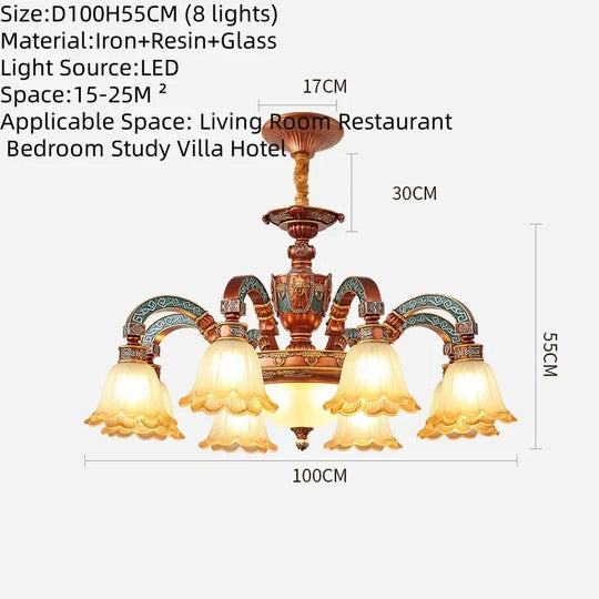 European Luxury Retro Iron Chandelier with Frosted Glass