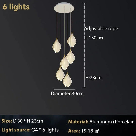 Ceramic Magnolia Chandelier for Staircase and Bedroom Lighting
