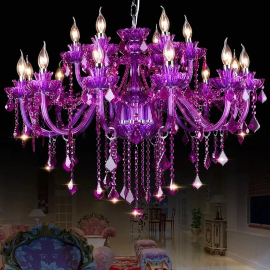 Lustre en cristal violet, éclairage luxueux pour salon, suspension LED en cristal violet, luminaires suspendus pour salle à manger et cuisine.