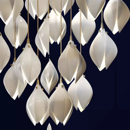 Ceramic Magnolia Chandelier for Staircase and Bedroom Lighting