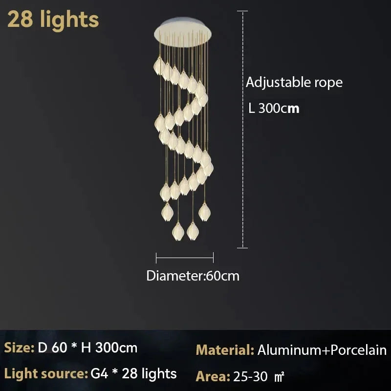 Ceramic Magnolia Chandelier for Staircase and Bedroom Lighting