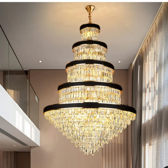 Lustre suspendu en cristal de luxe pour duplex et hall d'hôtel