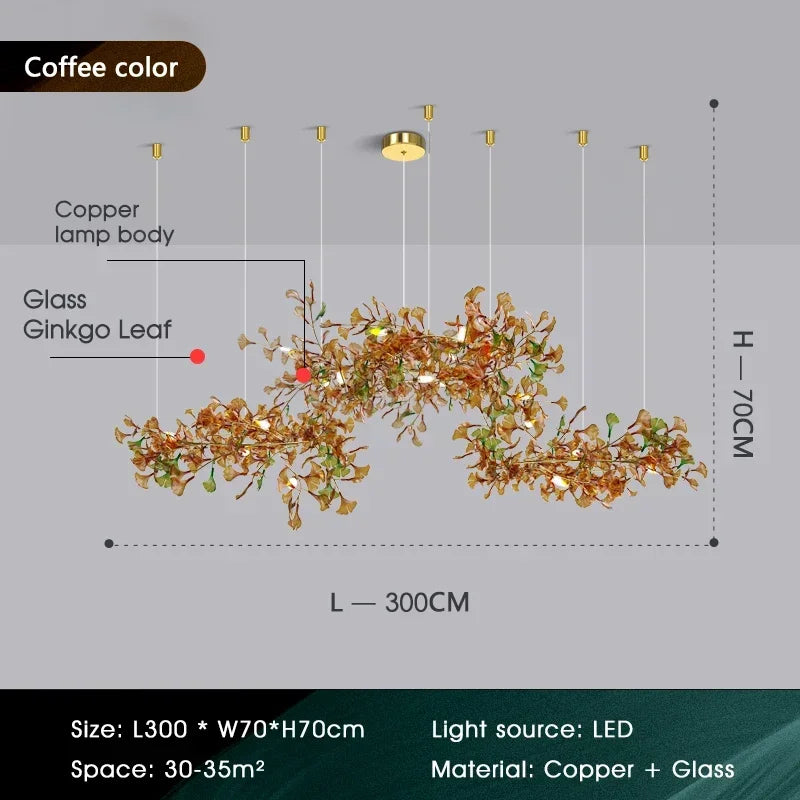 Luxury Ginkgo Leaf Glass Branch Chandelier