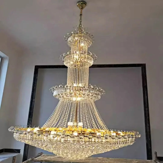 Luxury Large Gold Crystal Pendant Chandelier for High Ceiling Spaces