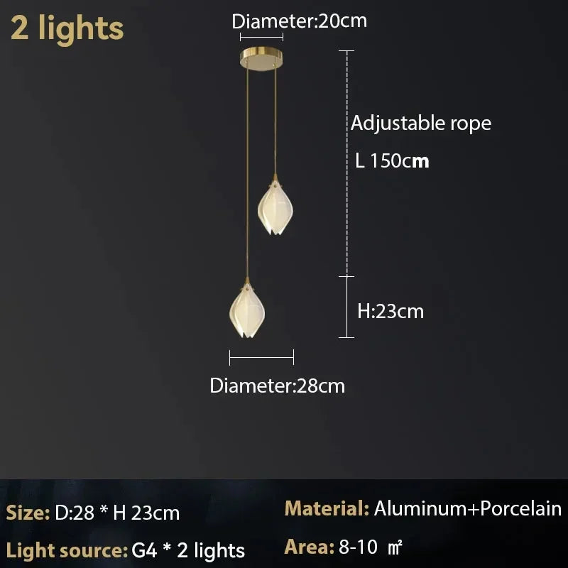 Ceramic Magnolia Chandelier for Staircase and Bedroom Lighting