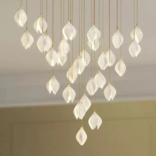 Ceramic Magnolia Chandelier for Staircase and Bedroom Lighting