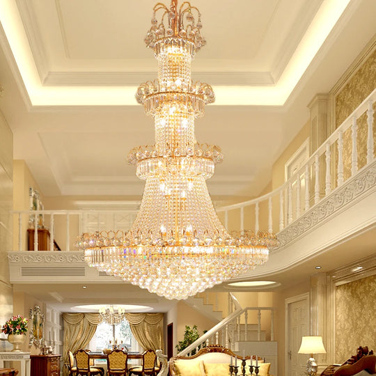 Luxury Large Gold Crystal Pendant Chandelier for High Ceiling Spaces