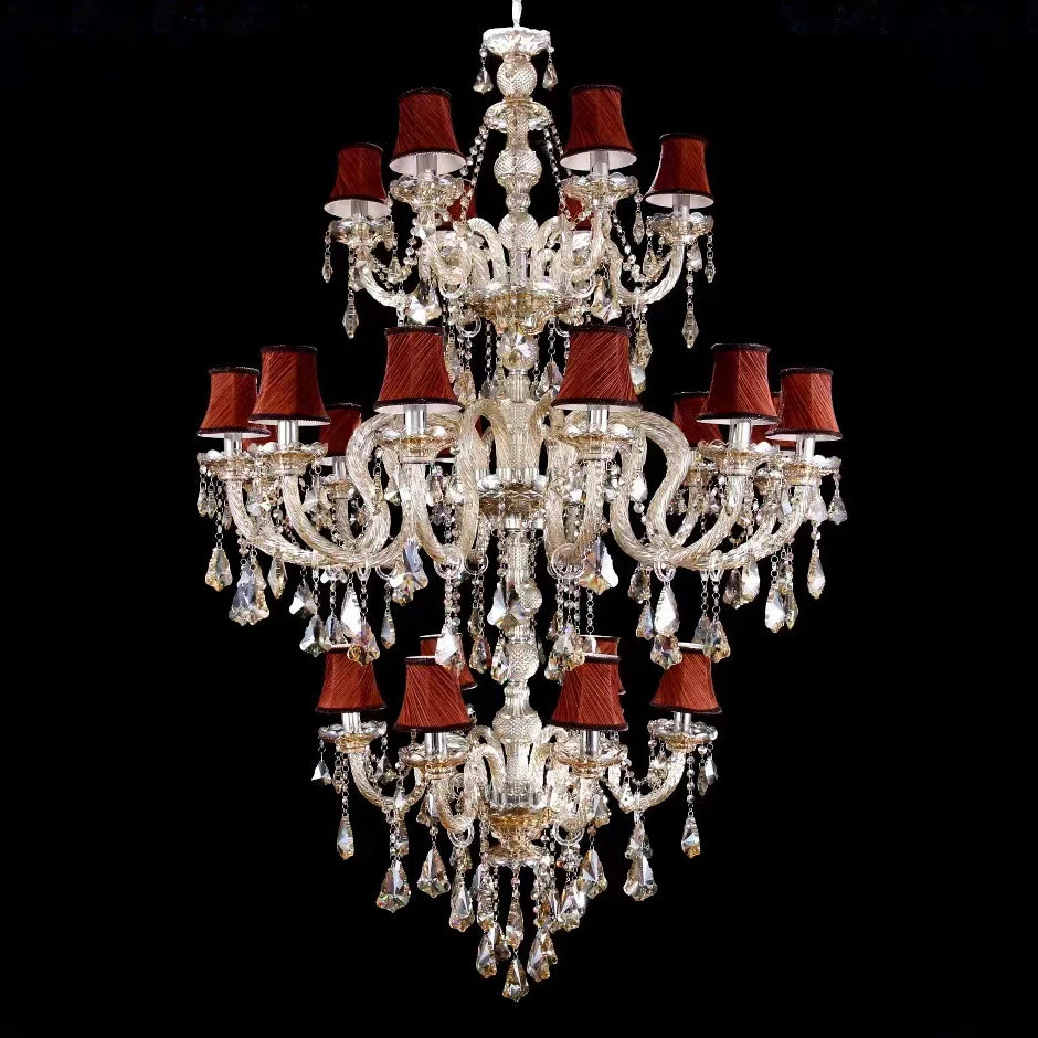 Lustre en cristal à 3 niveaux pour escalier et hall d'hôtel