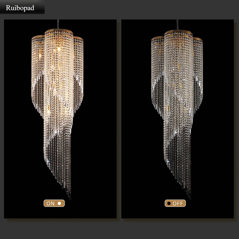 Large Spiral Crystal Beaded Chandelier – 9-Light Gold Luxury Pendant