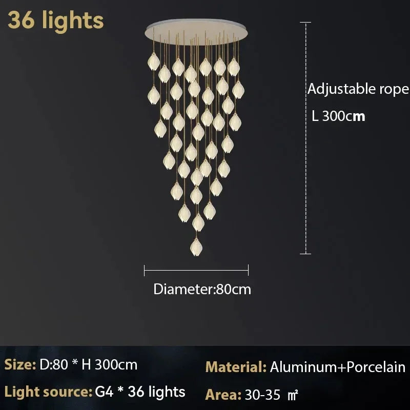 Ceramic Magnolia Chandelier for Staircase and Bedroom Lighting