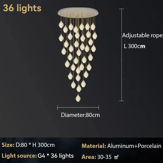 Ceramic Magnolia Chandelier for Staircase and Bedroom Lighting