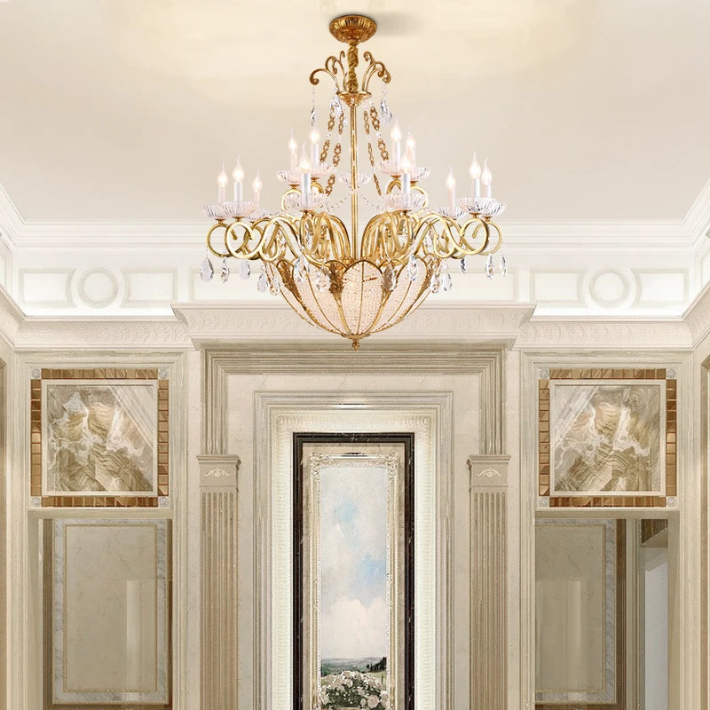 European Crystal Candle Brass Chandelier