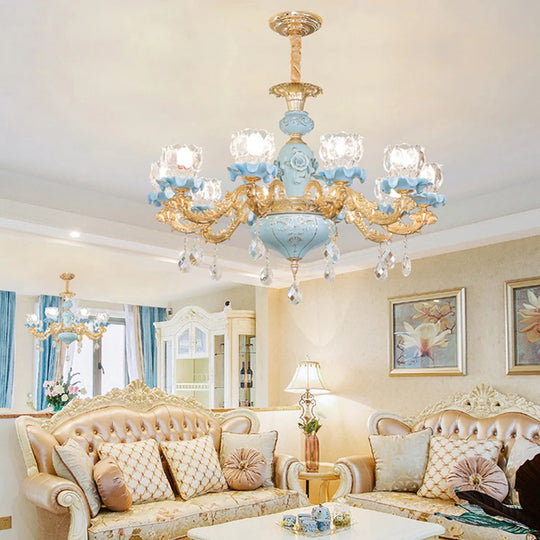 Lustre de luxe en céramique et cristal pour chambre et escalier de villa