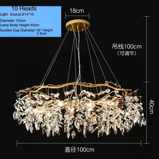 Elegant Long Gold K9 Crystal Chandelier - Ideal for Kitchen, Dining Room, Bedroom, and Living Room Ceiling Lighting, Featuring Branch-Style Chandeliers - DecorGlobe