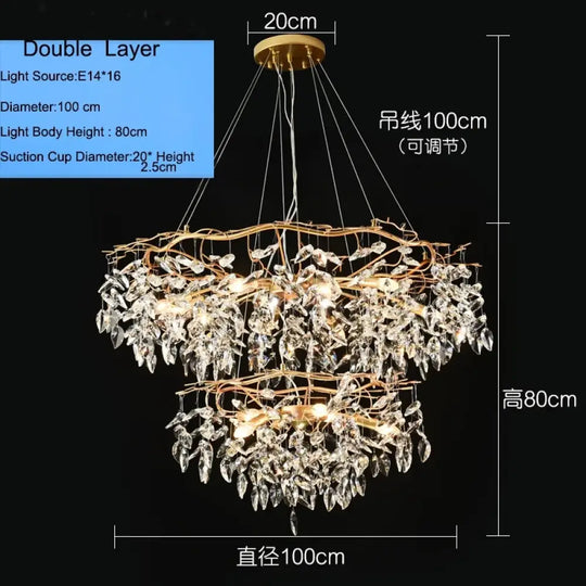 Elegant Long Gold K9 Crystal Chandelier - Ideal for Kitchen, Dining Room, Bedroom, and Living Room Ceiling Lighting, Featuring Branch-Style Chandeliers - DecorGlobe