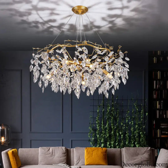 Elegant Long Gold K9 Crystal Chandelier - Ideal for Kitchen, Dining Room, Bedroom, and Living Room Ceiling Lighting, Featuring Branch-Style Chandeliers - DecorGlobe