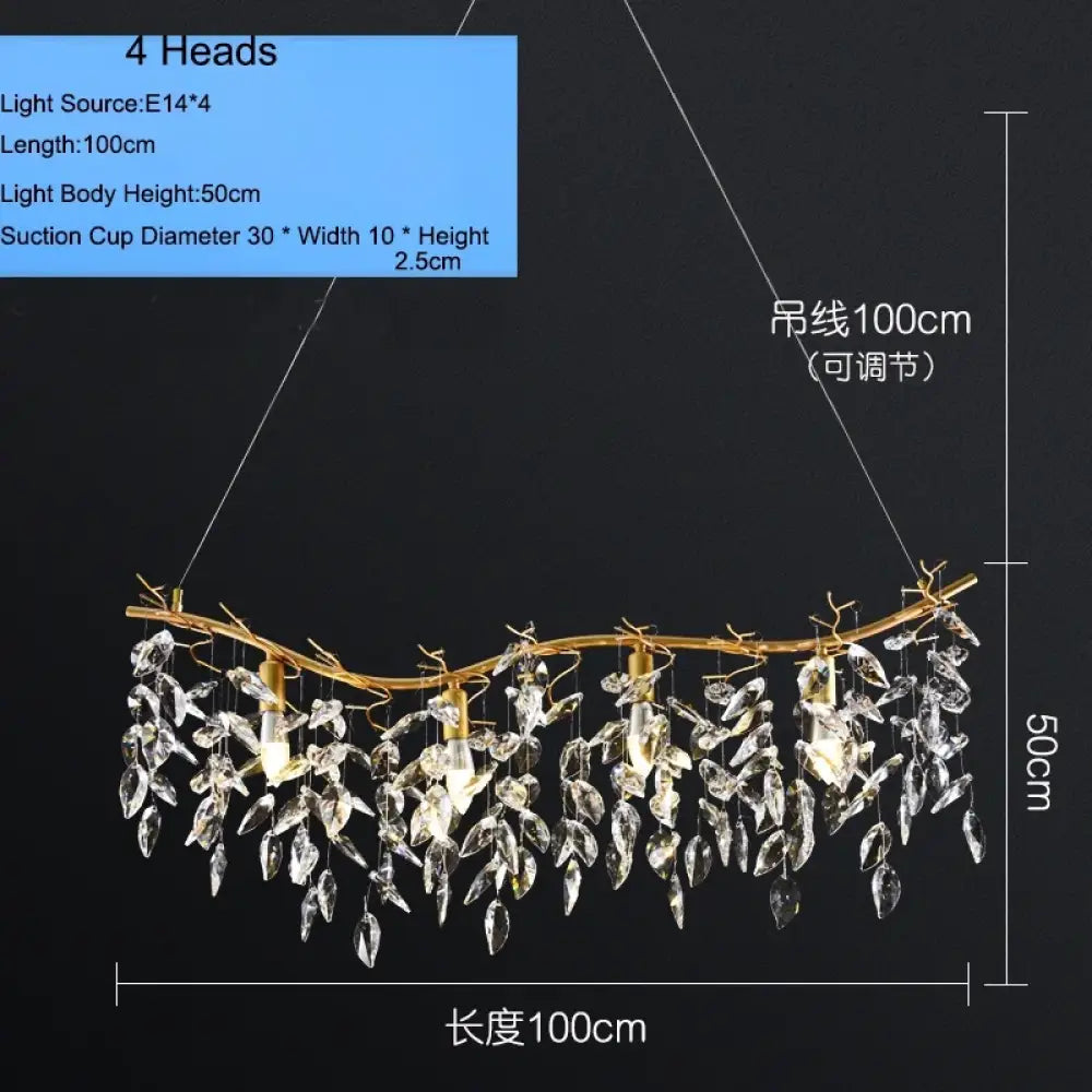 Elegant Long Gold K9 Crystal Chandelier - Ideal for Kitchen, Dining Room, Bedroom, and Living Room Ceiling Lighting, Featuring Branch-Style Chandeliers - DecorGlobe