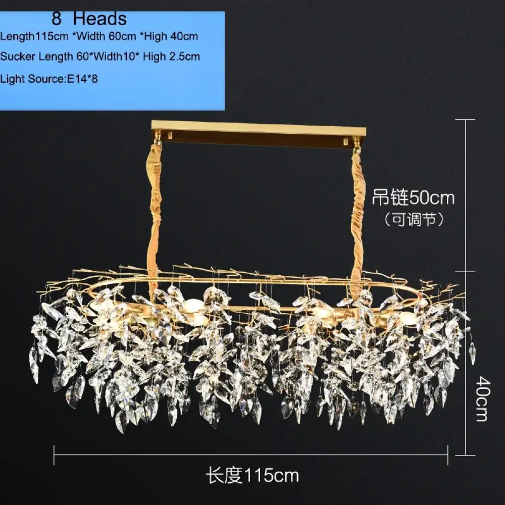 Elegant Long Gold K9 Crystal Chandelier - Ideal for Kitchen, Dining Room, Bedroom, and Living Room Ceiling Lighting, Featuring Branch-Style Chandeliers - DecorGlobe