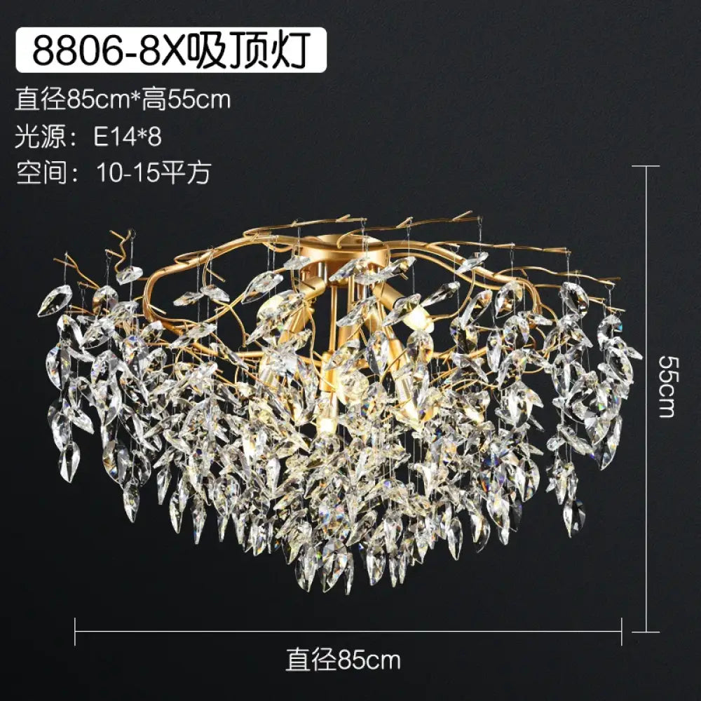 Elegant Long Gold K9 Crystal Chandelier - Ideal for Kitchen, Dining Room, Bedroom, and Living Room Ceiling Lighting, Featuring Branch-Style Chandeliers - DecorGlobe