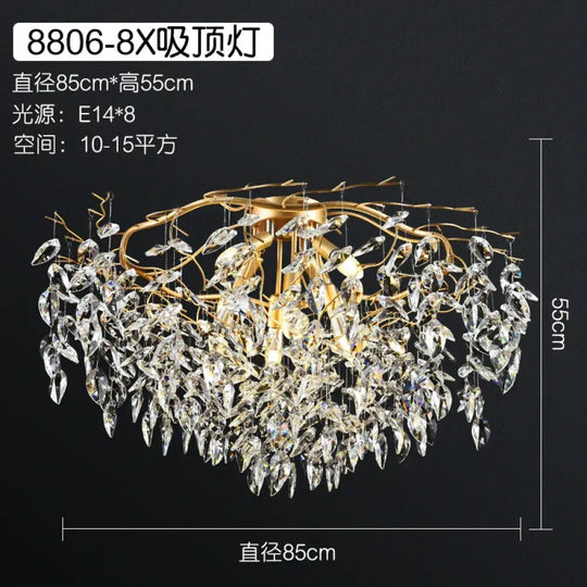 Elegant Long Gold K9 Crystal Chandelier - Ideal for Kitchen, Dining Room, Bedroom, and Living Room Ceiling Lighting, Featuring Branch-Style Chandeliers - DecorGlobe