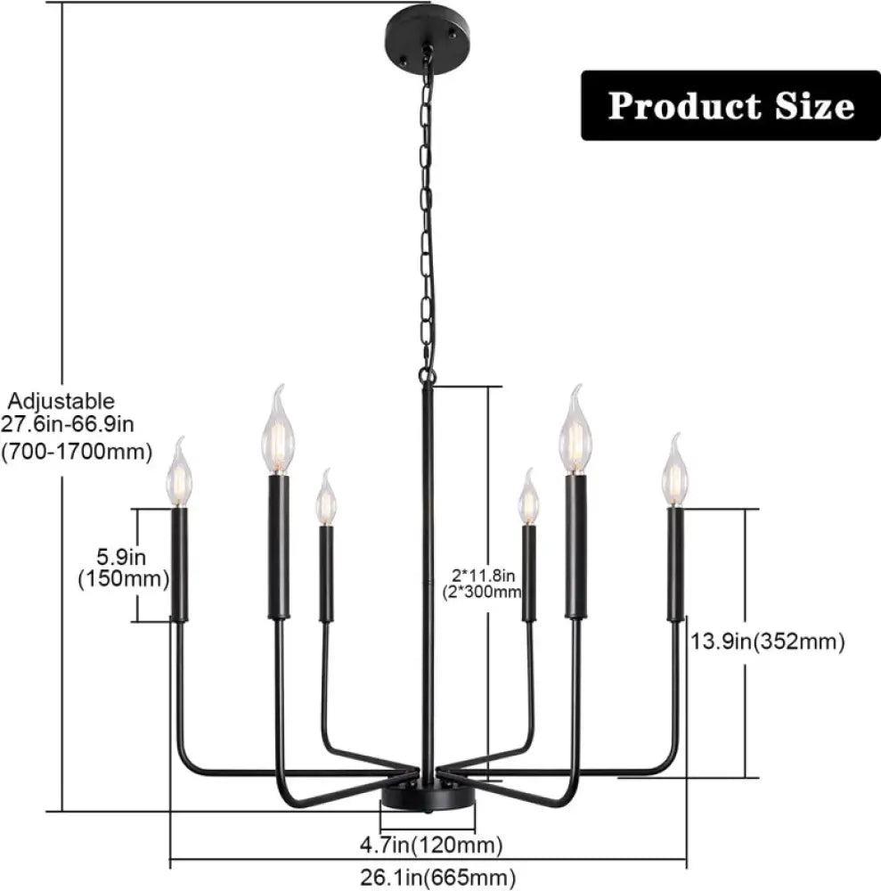 Retro Industrial Candle Chandelier Light for Bedroom and Study black 6 lights / China Mainland / Voltage 110V-130V|warm