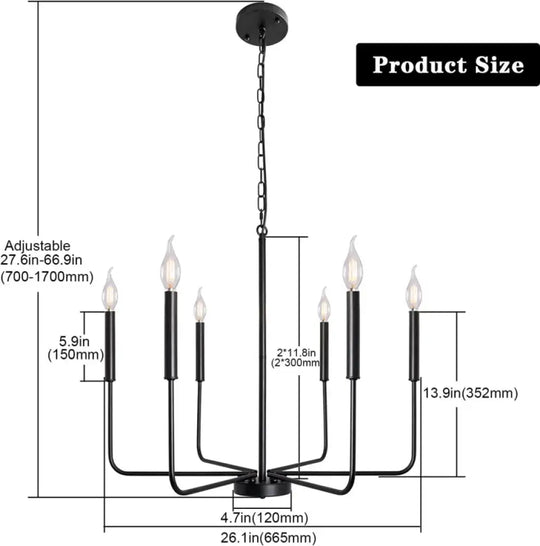 Retro Industrial Candle Chandelier Light for Bedroom and Study black 6 lights / China Mainland / Voltage 110V-130V|warm