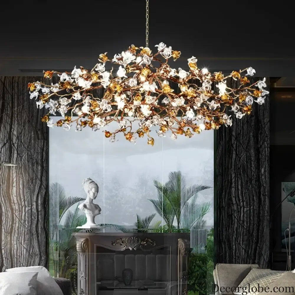 Charming Vintage Copper Flower Chandelier -  Tree Branch LED Lighting for Dining Rooms, Kitchen Islands, and Indoor Decor - DecorGlobe
