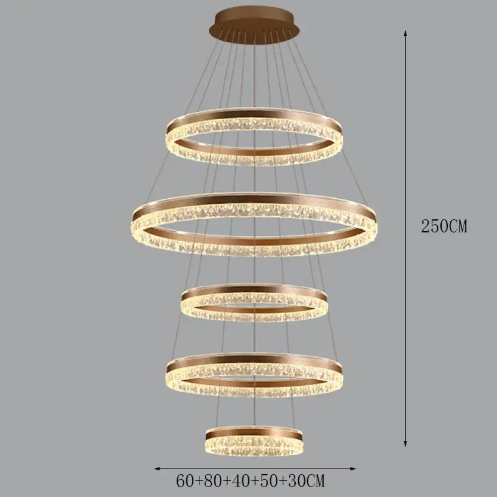 Modern Crystal Stair Pendant Light for Living Room and Hall 5 rings Rose gold / APP with RC Dimmable