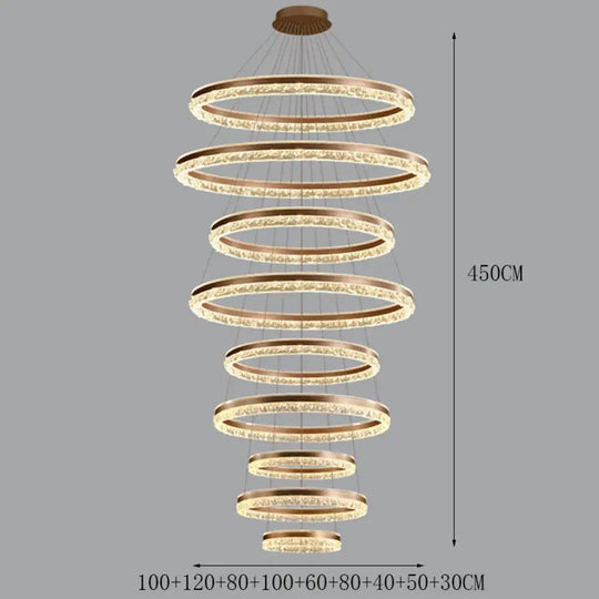 Modern Crystal Stair Pendant Light for Living Room and Hall 9 rings Rose gold / APP with RC Dimmable