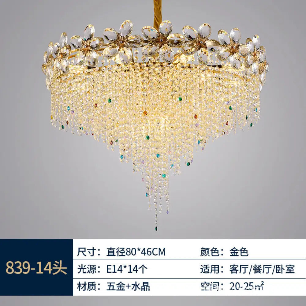 French Light Luxury Crystal Tassel Branch Chandelier 14-head chandelier (diameter 80cm, height 46cm)
