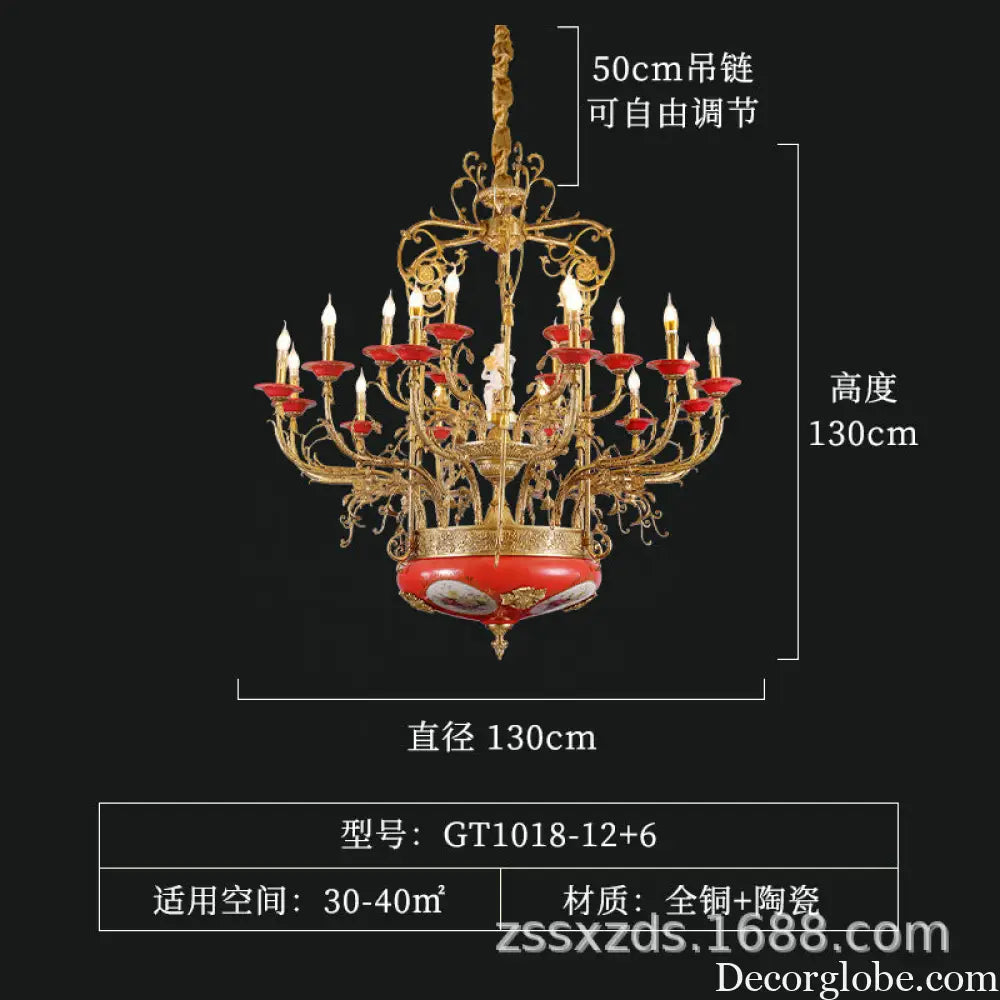 Xingzhong high-end French style copper ceramic chandelier duplex luxury villa living room dining room European court