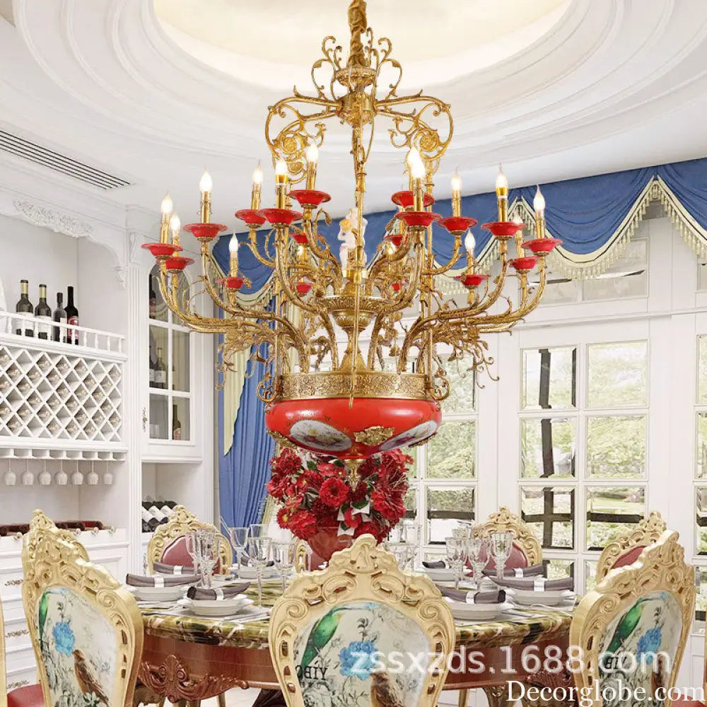 Xingzhong high-end French style copper ceramic chandelier duplex luxury villa living room dining room European court