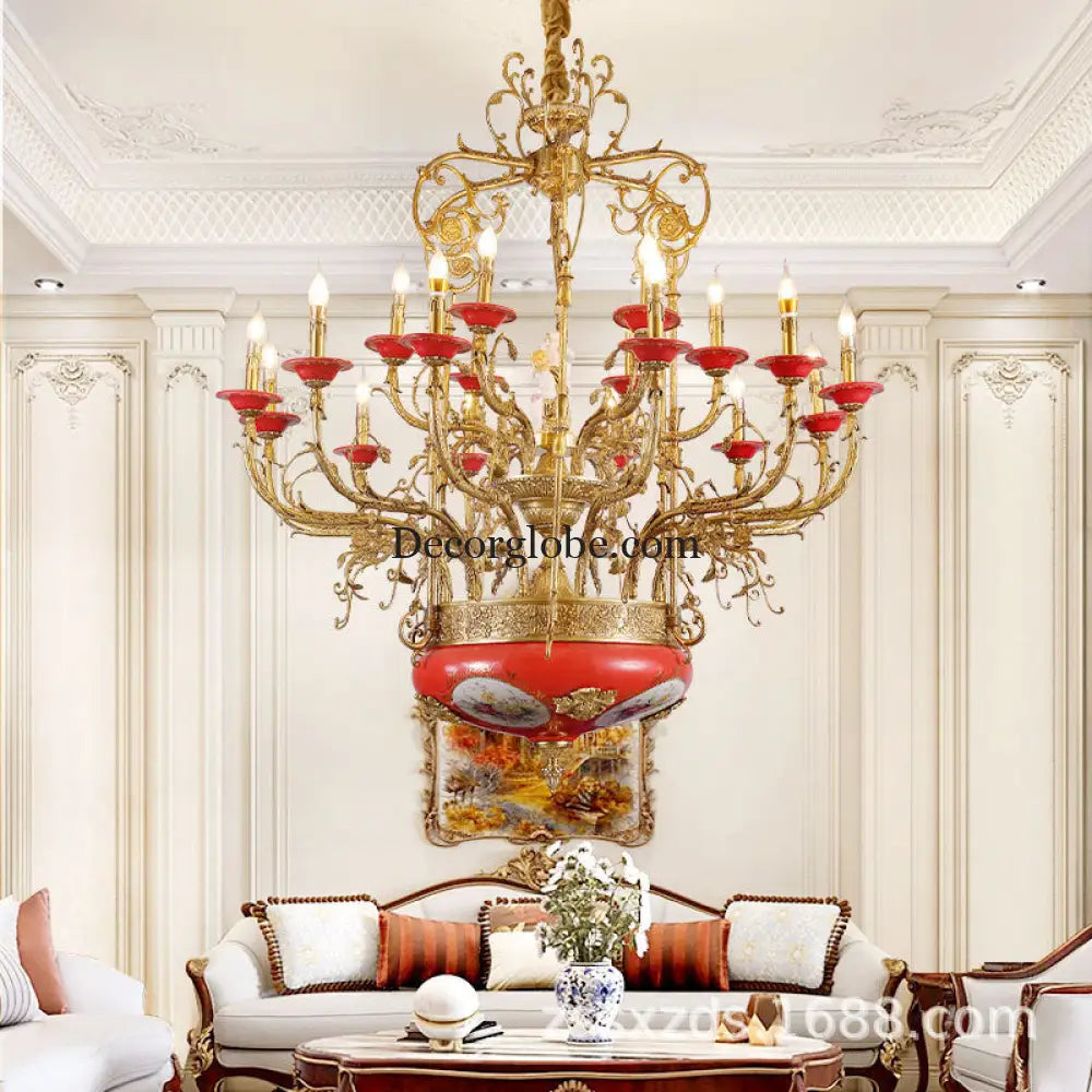Xingzhong high-end French style copper ceramic chandelier duplex luxury villa living room dining room European court