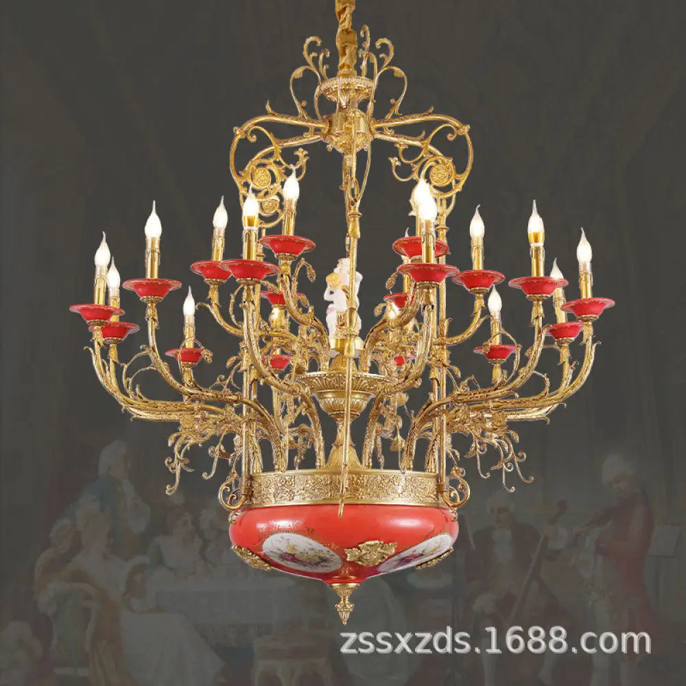 Xingzhong high-end French style copper ceramic chandelier duplex luxury villa living room dining room European court